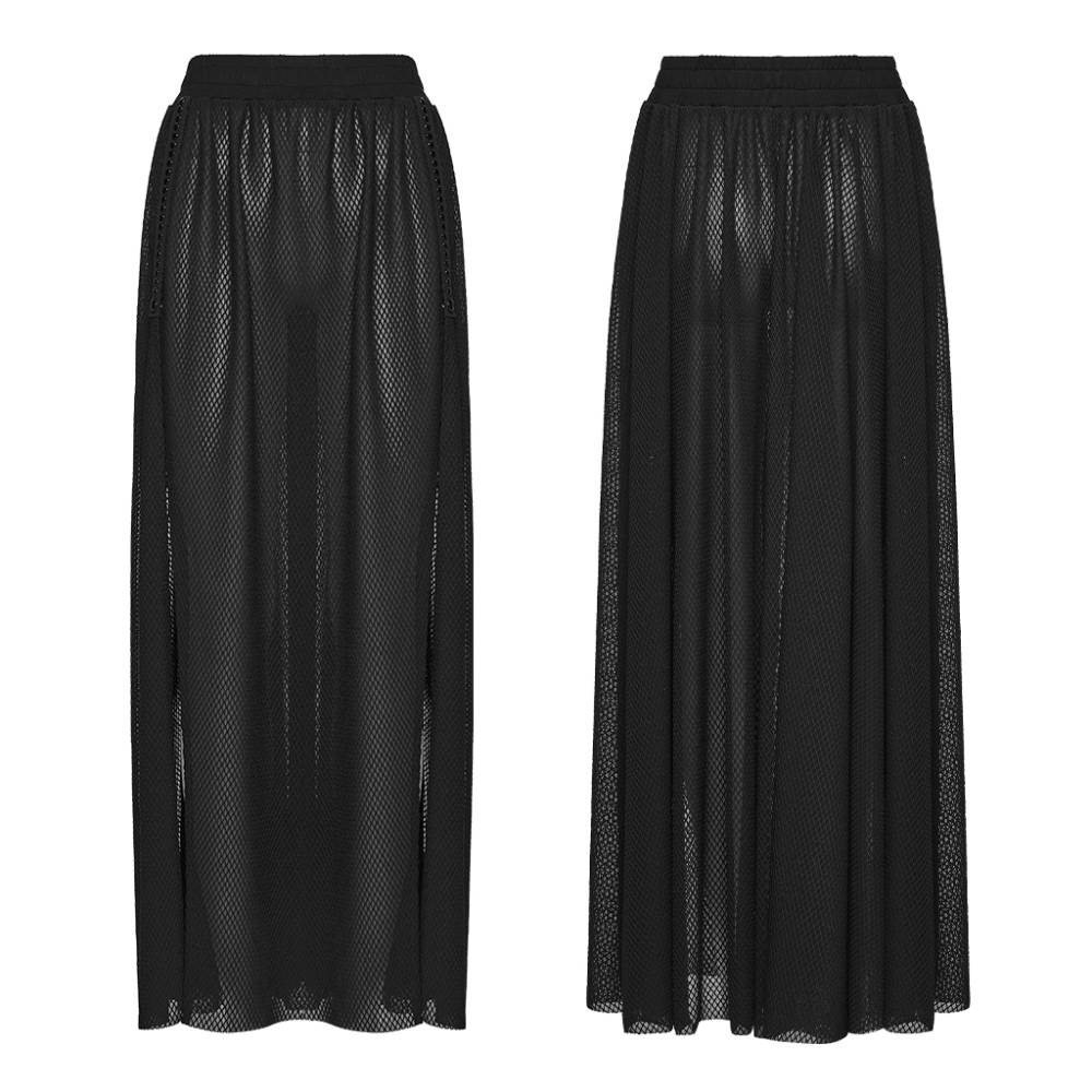 Punk Rave - Mermaid Mesh Split Lange rok - Zwart